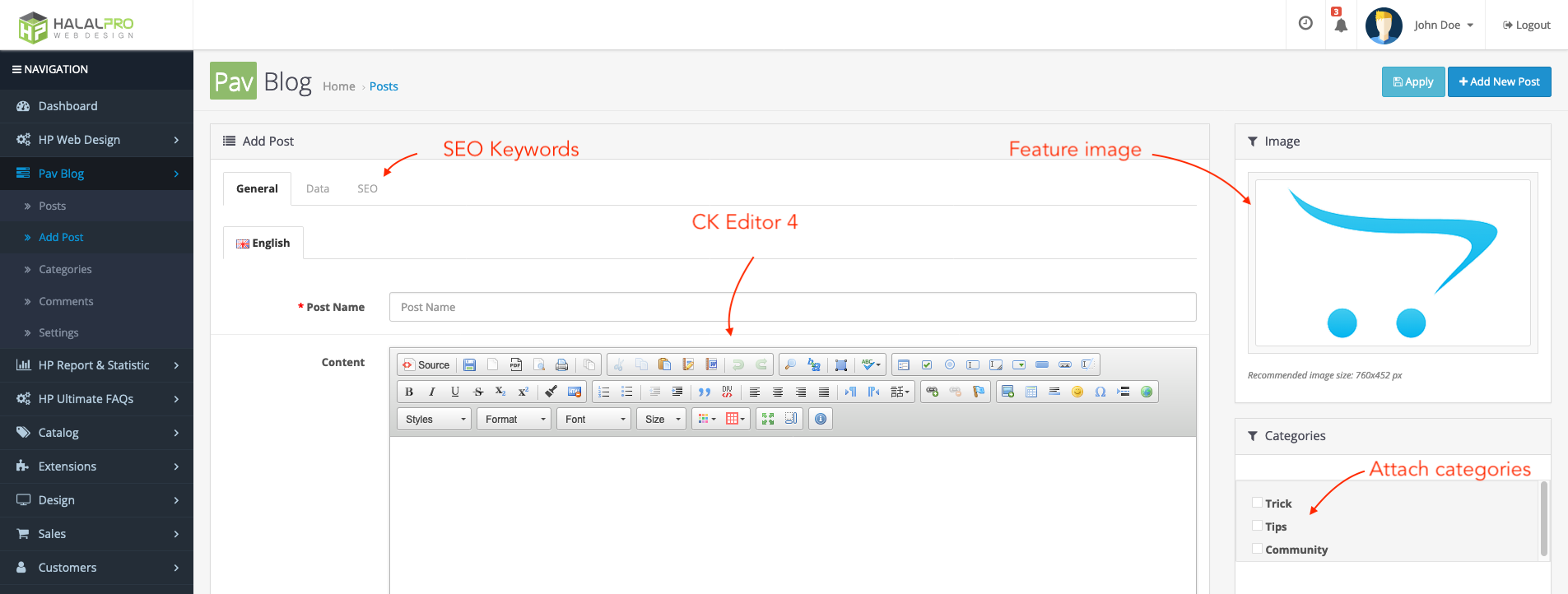 add new blog post on ck editor 4 F Blog opencart